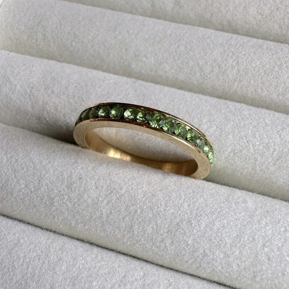 Green Peridot Colored CZ 18k Gold Stainless Steel Band Ring August Birthstone - Picture 4 of 9
